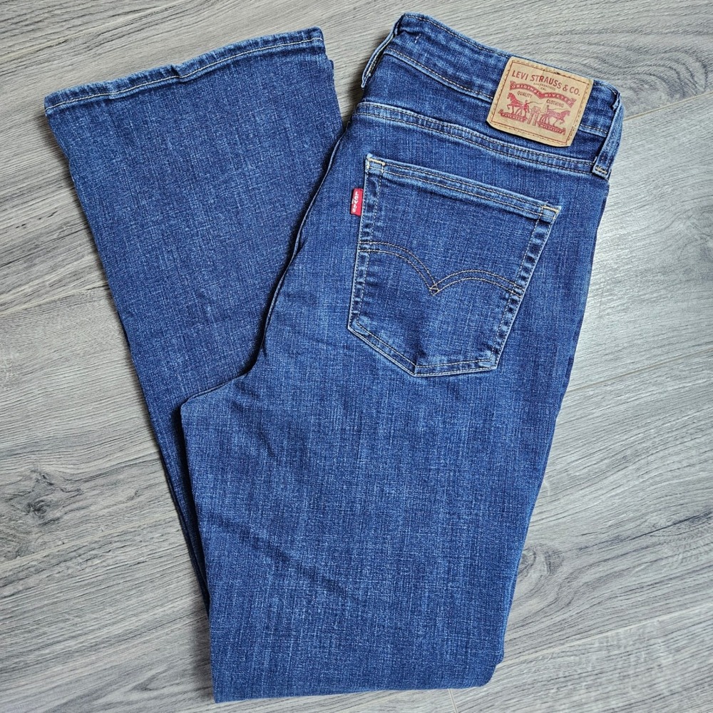 Levis 725 High Rise Bootcut Jeans Womens 32 Indigo Blue Denim Stretch Pants - Picture 3 of 10